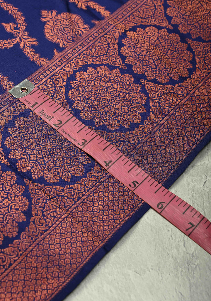 Dark Blue Pure Kanchi Silk Saree with Brocade and Zari Border | SILK MARK CERTIFIED