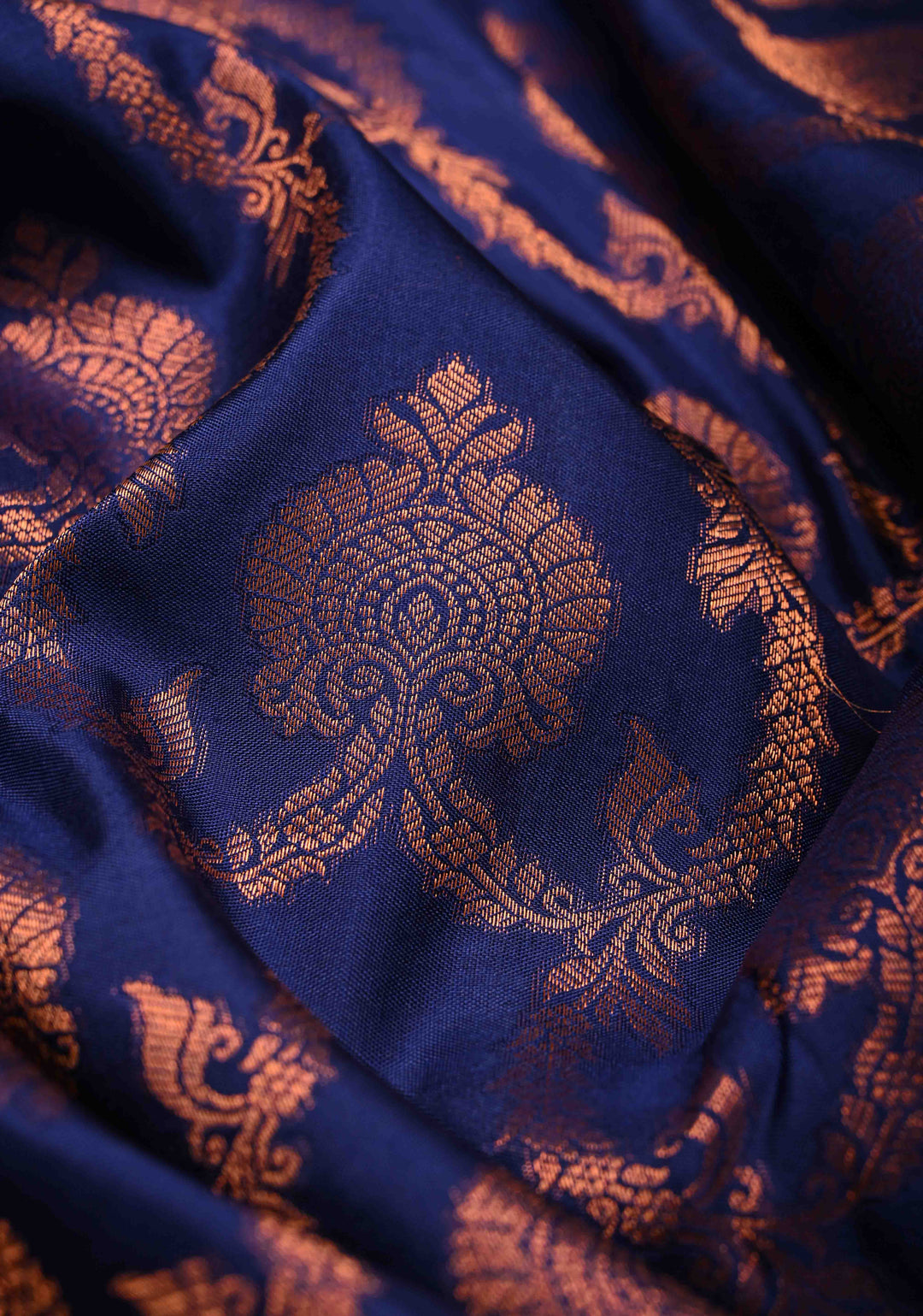 Dark Blue Pure Kanchi Silk Saree with Brocade and Zari Border | SILK MARK CERTIFIED