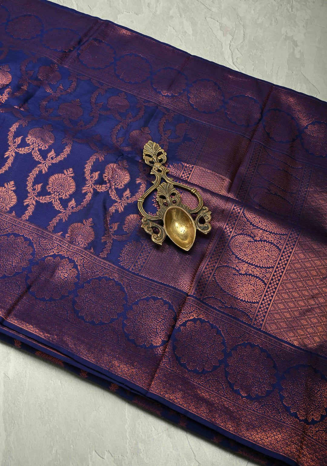 Dark Blue Pure Kanchi Silk Saree with Brocade and Zari Border | SILK MARK CERTIFIED