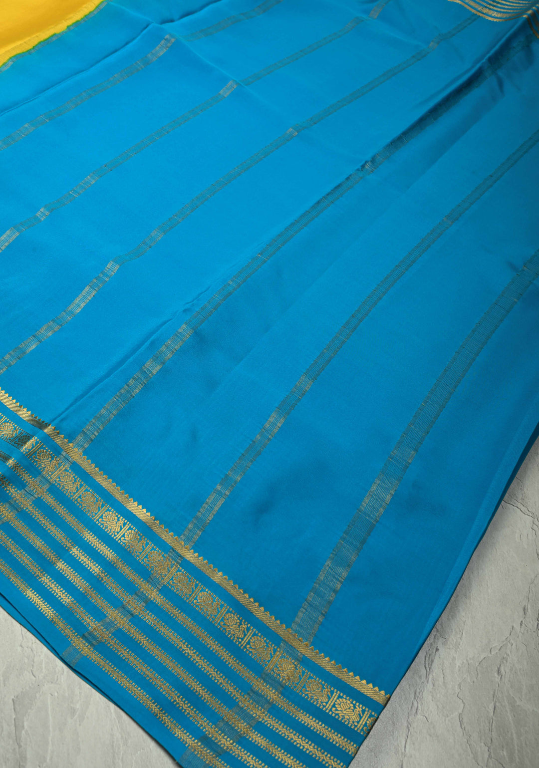 Victorian Garden - Yellow Mysore Silk Saree with Floral Embroidery and Contrast Zari Border | Silk Mark Certified