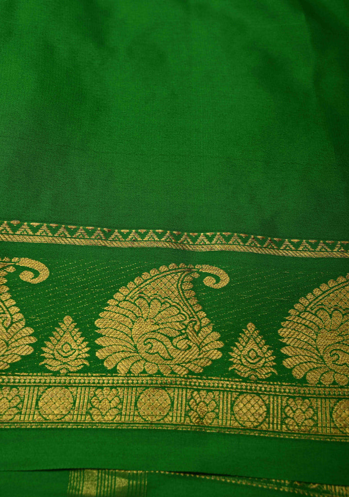 Victorian Garden - Red Mysore Silk Saree with Floral Embroidery and Contrast Zari Border | SILK MARK CERTIFIED