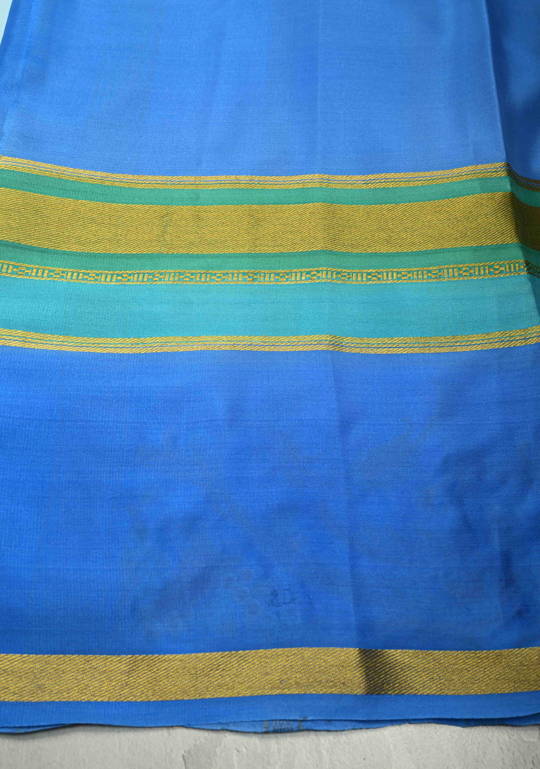 Powder Blue Mysore Silk Saree with Floral Embroidery on Contrast Border | SILK MARK CERTIFIED