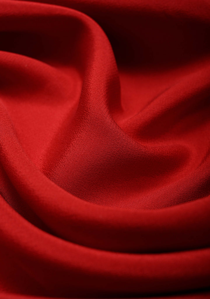 Crimson Red Mysore Silk Saree with Floral Embroidery on Contrast Border | SILK MARK CERTIFIED