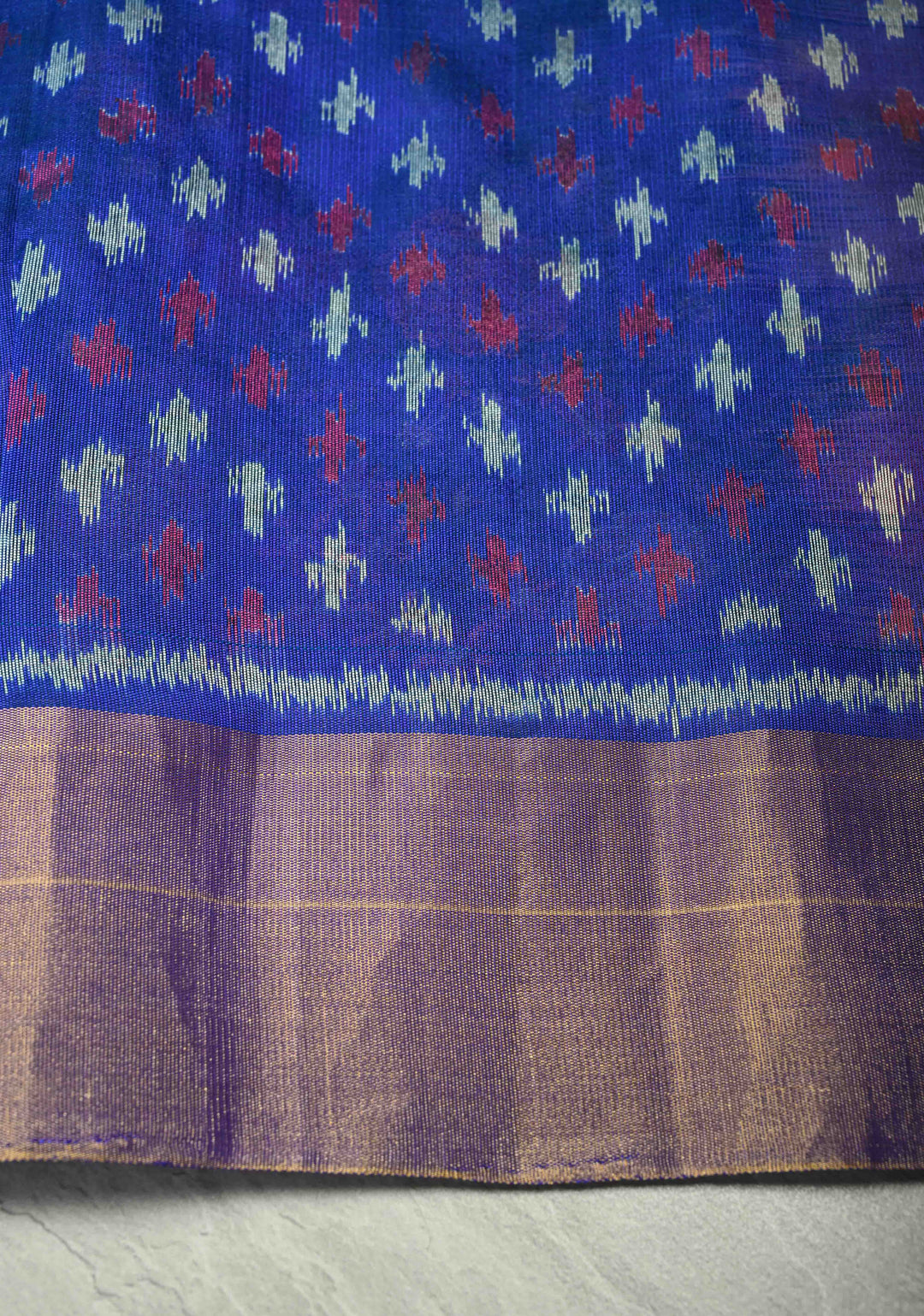 Gray Pure Raw Silk Saree with Floral Embroidery and Ikkat Pallu and Blouse Piece | SILK MARK CERTIFIED