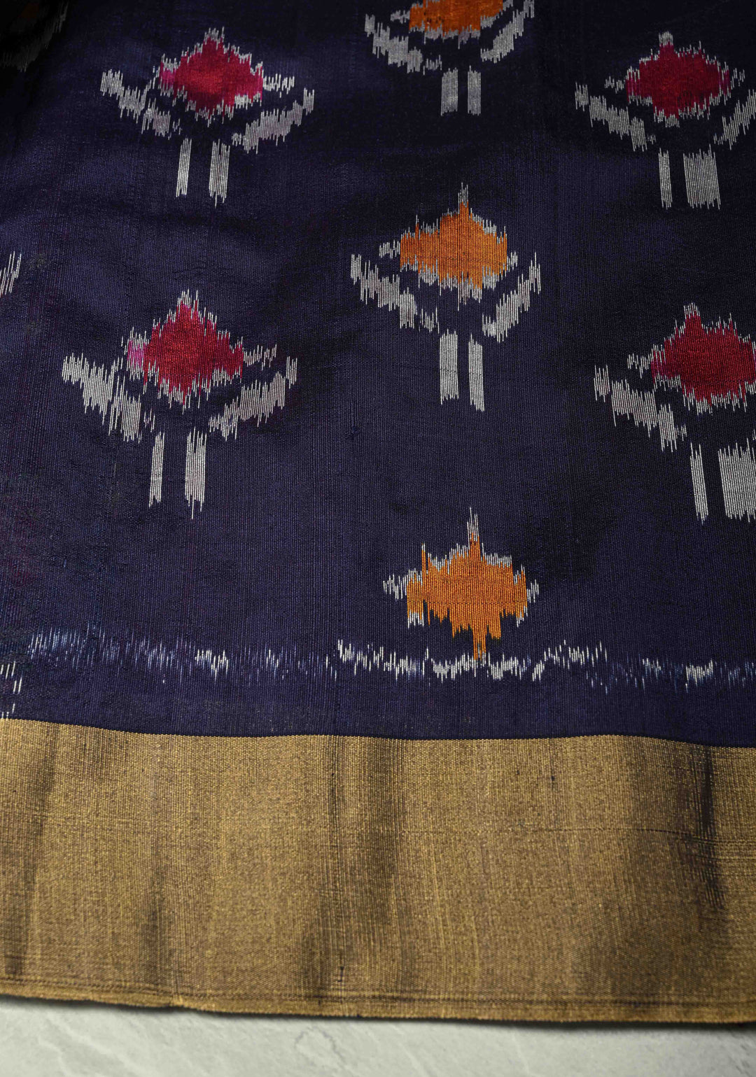 Rani Pink Pure Raw Silk Saree with Floral Embroidery and Ikkat Pallu and Blouse Piece | SILK MARK CERTIFIED