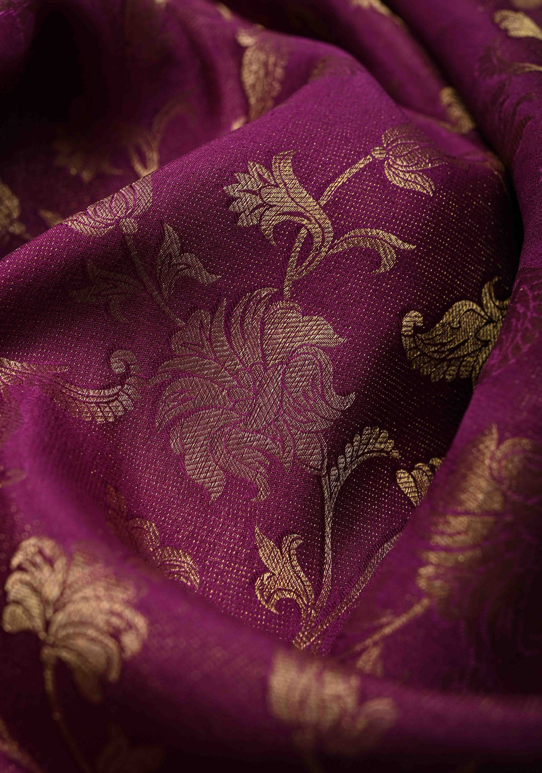 Purple floral Jaal on Mysore Silk saree with Machine embroidery, Cutwork and contrast Zari Border | SILK MARK CERTIFIED