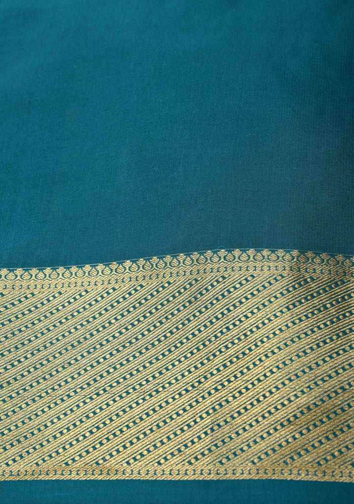 KSIC Grade Thickness Teal Green Muted Floral Brocade on Mysore Silk Saree with Machine Embroidery, Cutwork and Zari Border | SILK MARK CERTIFIED