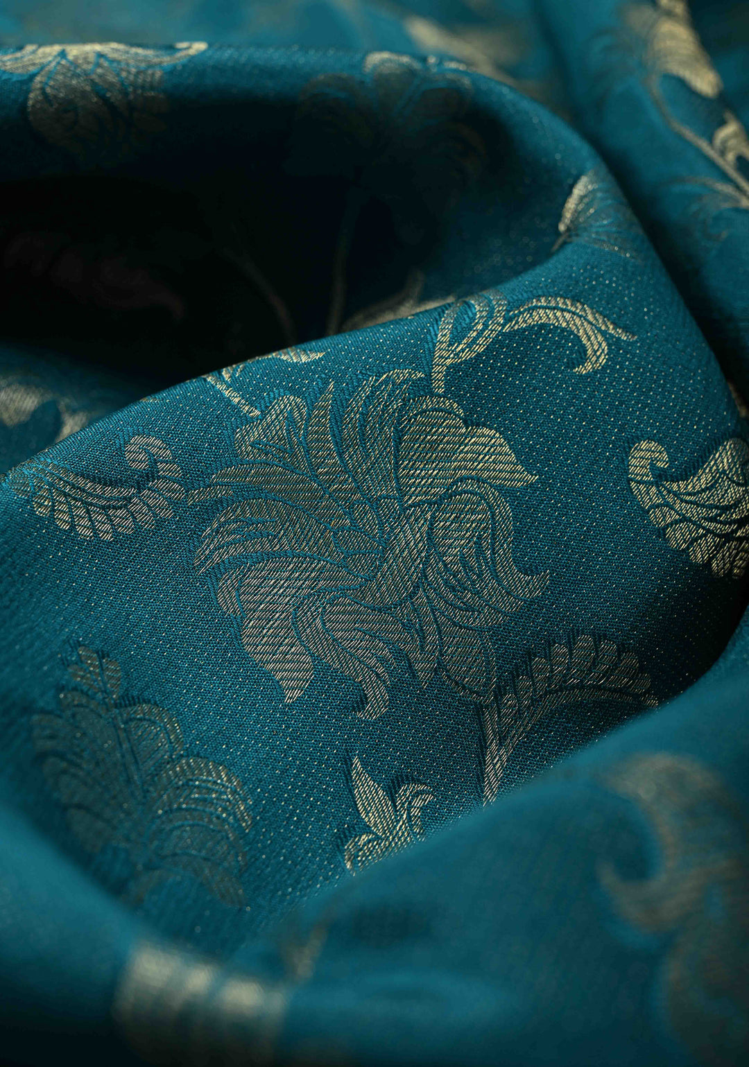 KSIC Grade Thickness Teal Green Muted Floral Brocade on Mysore Silk Saree with Machine Embroidery, Cutwork and Zari Border | SILK MARK CERTIFIED