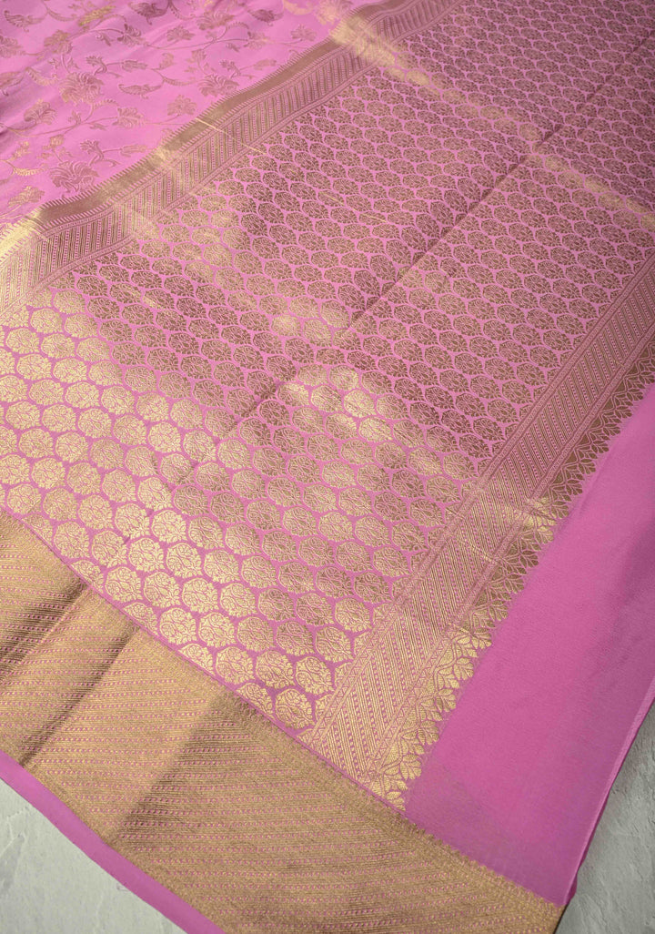 KSIC Grade Thickness Thistle Floral jaal on Mysore Silk Saree with Machine Embroidery and Cutwork  | SILK MARK CERTIFIED