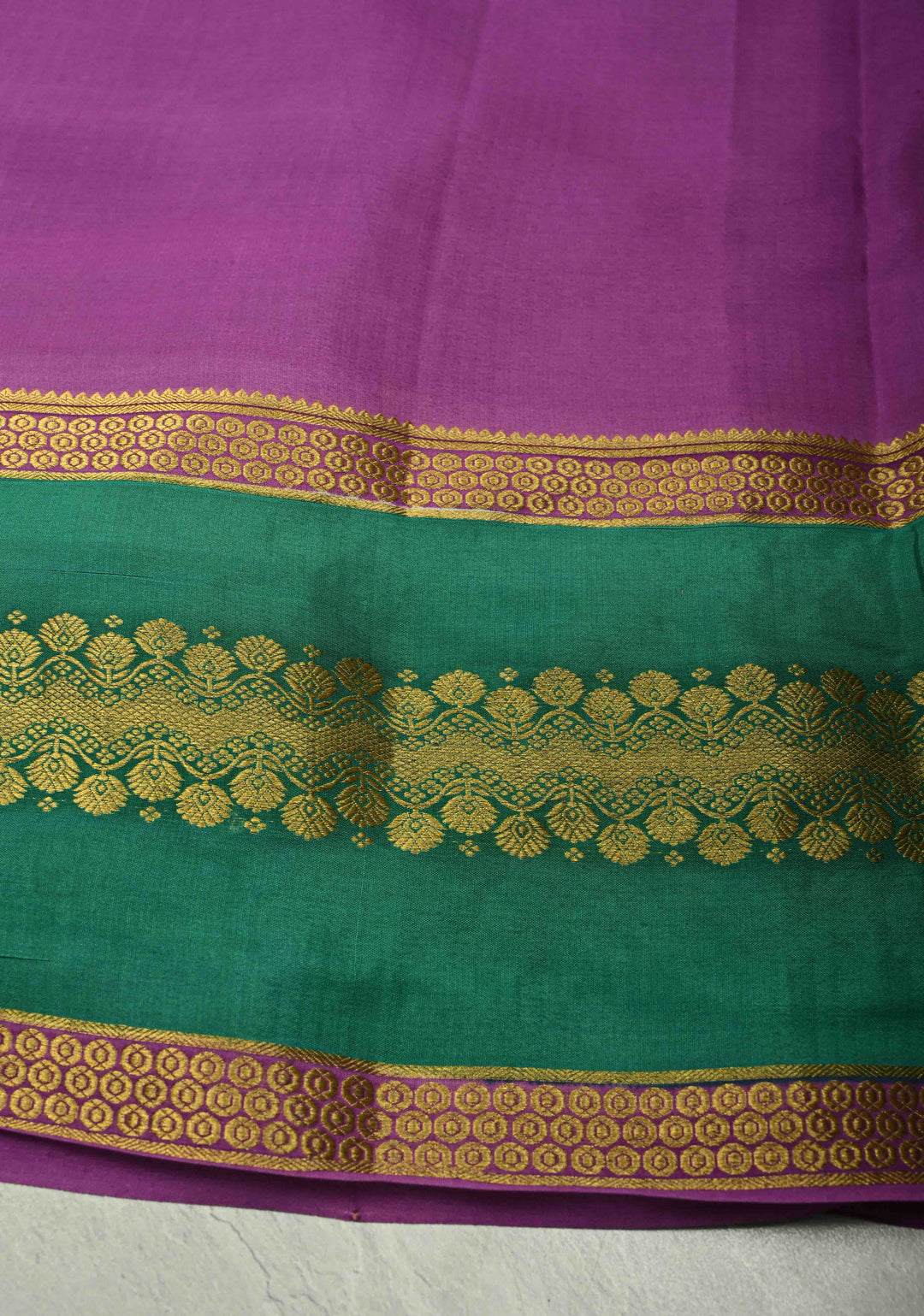 Ivory Mysore silk saree with Floral  Machine Embroidery on Contrast  Border  | SILK MARK CERTIFIED