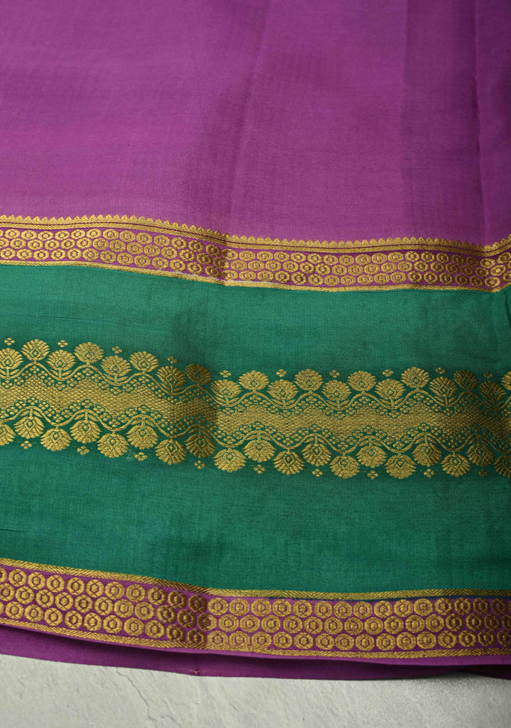 Ivory Mysore silk saree with Floral  Machine Embroidery on Contrast  Border  | SILK MARK CERTIFIED
