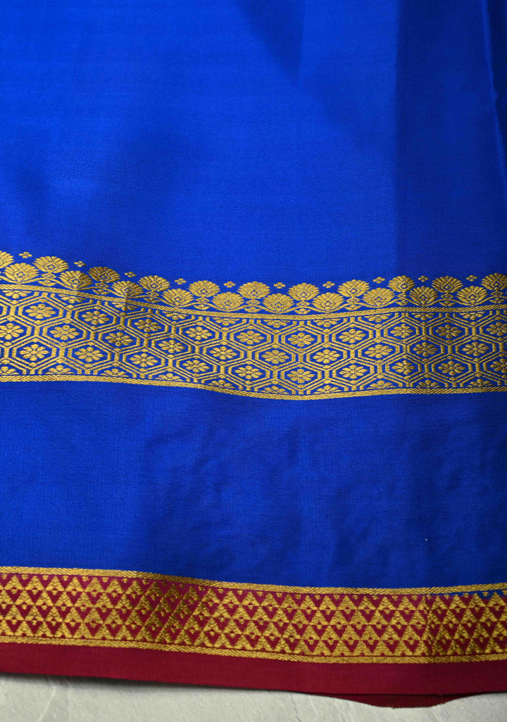 Rama Green  Mysore silk saree with Floral  Machine Embroidery on Contrast  Border  | SILK MARK CERTIFIED