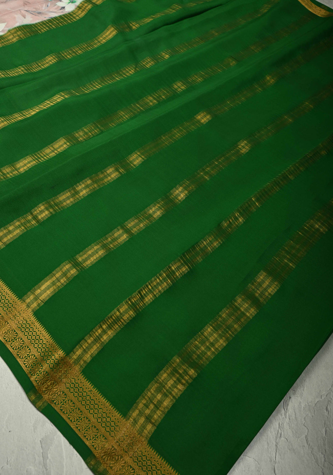 Pale Pink Mysore Silk Saree with Floral Digital Print and Contrast Zari Border |SILK MARK CERTIFIED