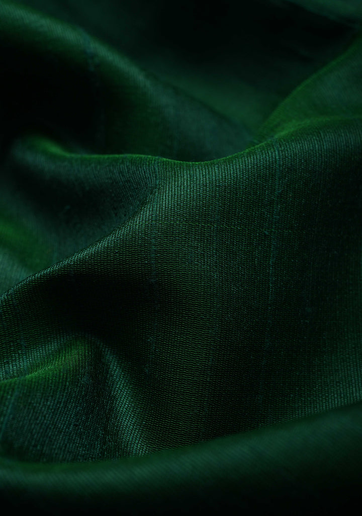 Dark Green Pure Raw Silk Saree with Floral Embroidery and Ikkat Pallu and Blouse Piece | SILK MARK CERTIFIED