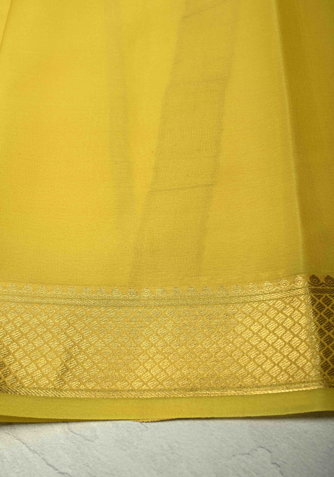 Yellow-Cream Mysore Crepe Silk Saree with Shibori Dye and Zari Borders | SILK MARK CERTIFIED