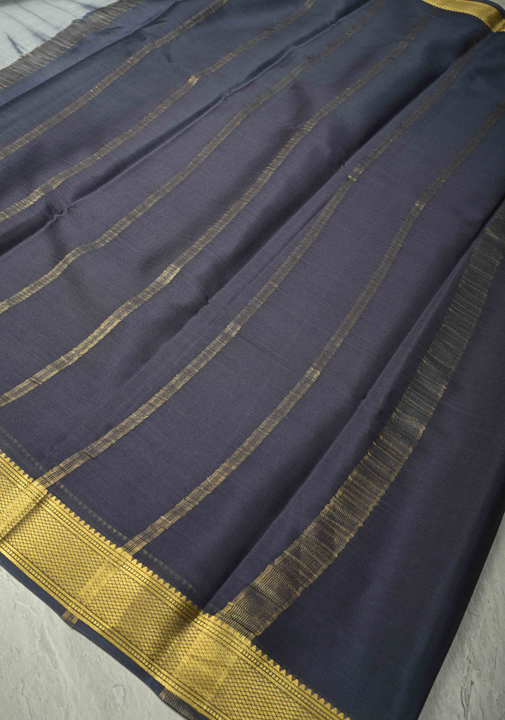 White-Gray Mysore Crepe Silk Saree with Shibori Dye and Zari Borders | SILK MARK CERTIFIED