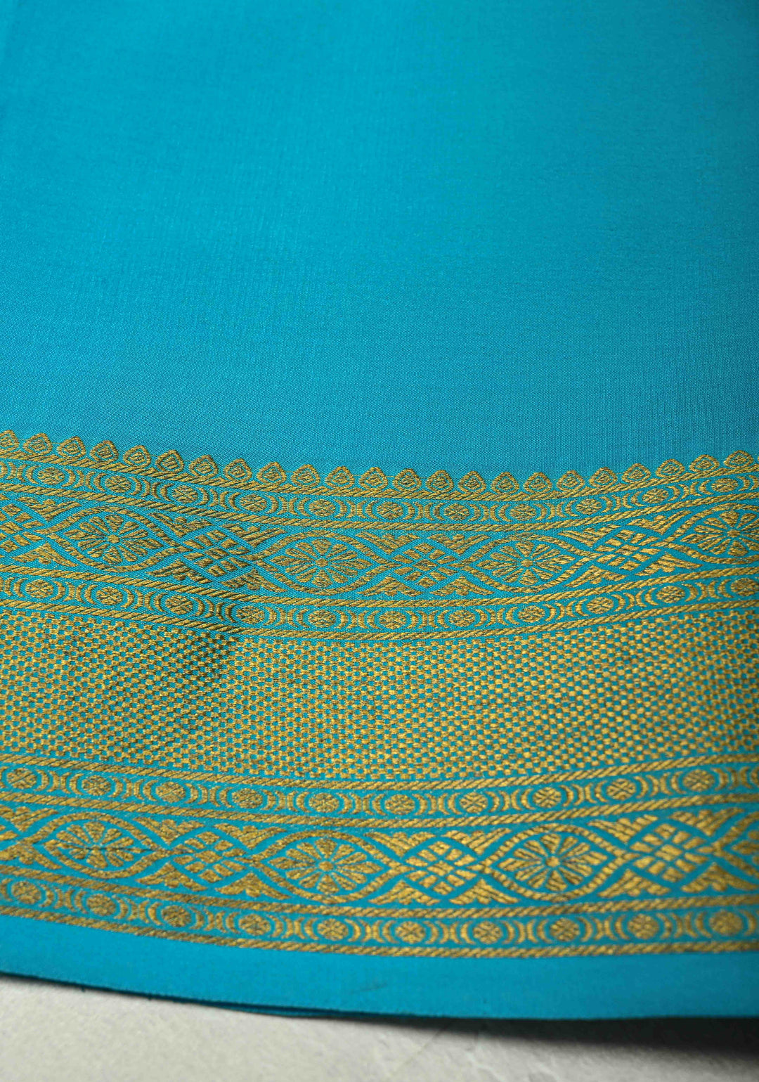 KSIC Grade Thickness Purple-Cyan Half Border Mysore Silk Saree with Brocade Jaal and Daignoal Stripes | SILK MARK CERTIFIED