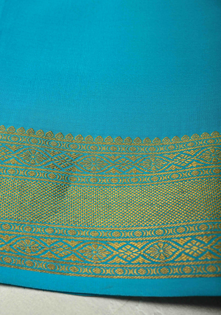 KSIC Grade Thickness Purple-Cyan Half Border Mysore Silk Saree with Brocade Jaal and Daignoal Stripes | SILK MARK CERTIFIED