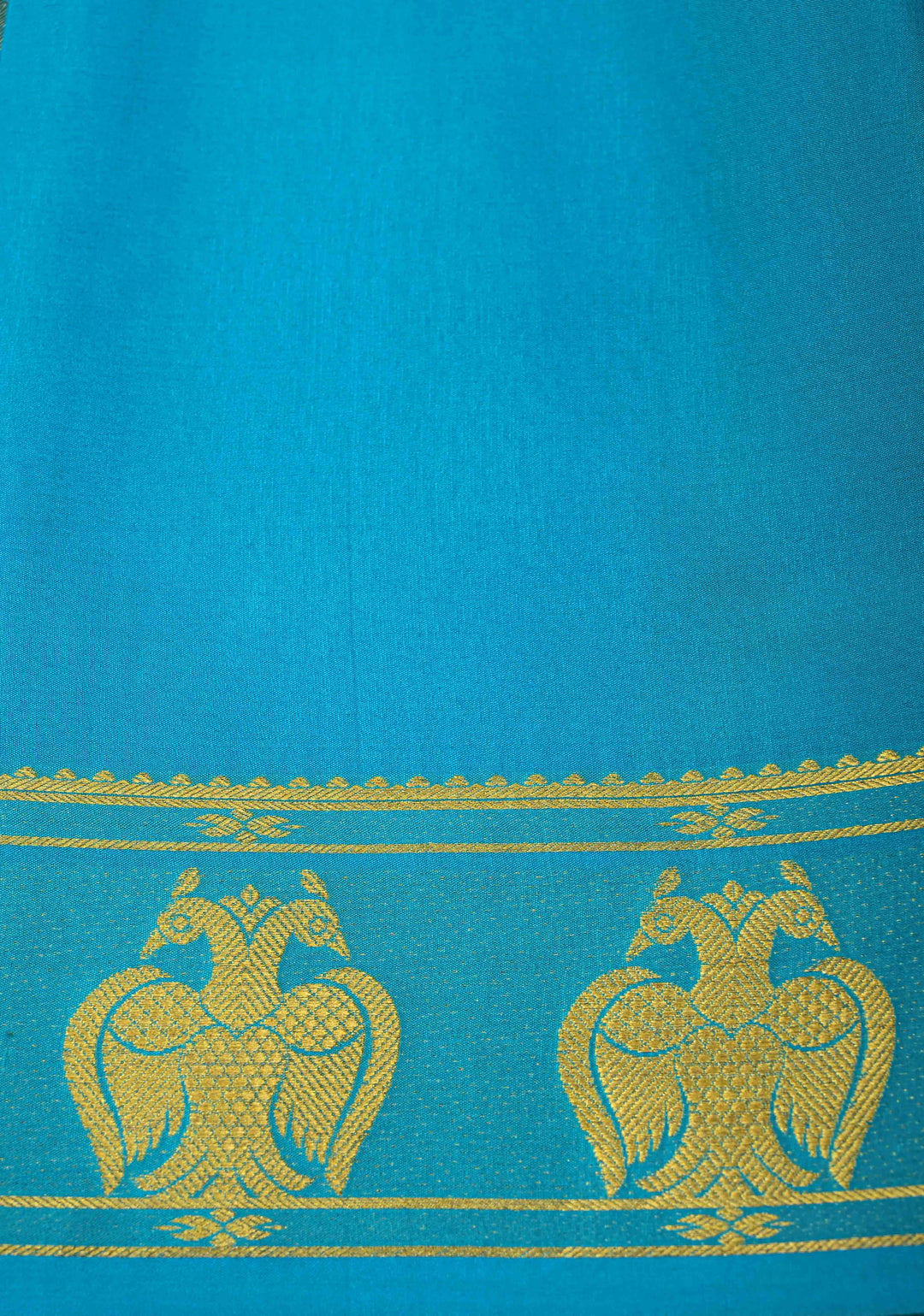 KSIC Grade Thickness Ananda Blue Pure Mysore Silk Saree with Gandaberunda Buttas on Border | SILK MARK CERTIFIED