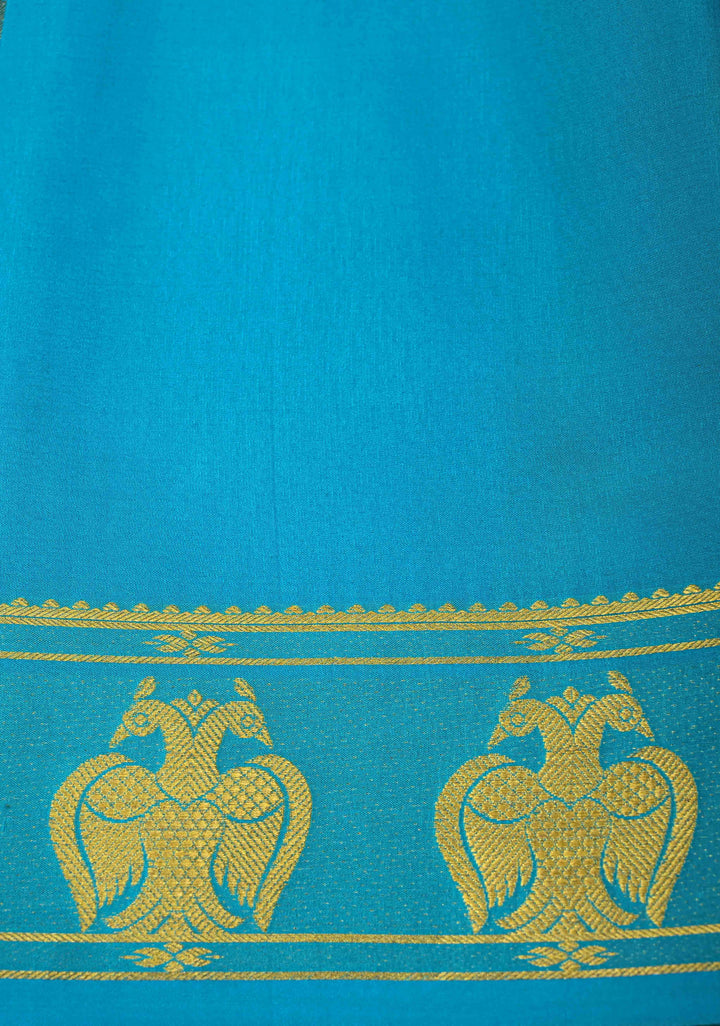 KSIC Grade Thickness Ananda Blue Pure Mysore Silk Saree with Gandaberunda Buttas on Border | SILK MARK CERTIFIED