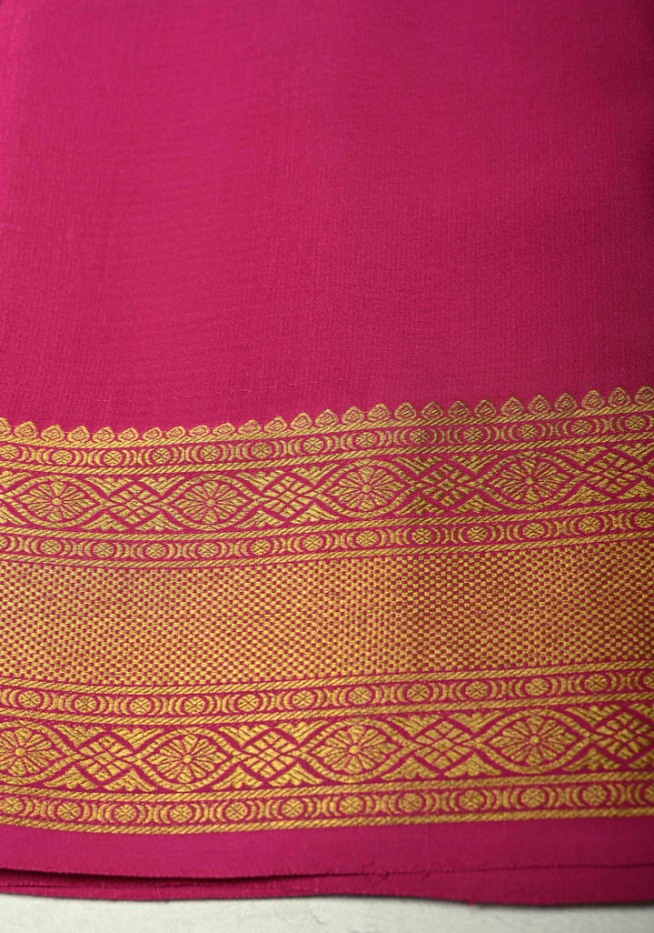 KSIC Grade Thickness Sap Green-Dark Pink Half Border Mysore Silk Saree with Brocade Jaal and Daignoal Stripes | SILK MARK CERTIFIED
