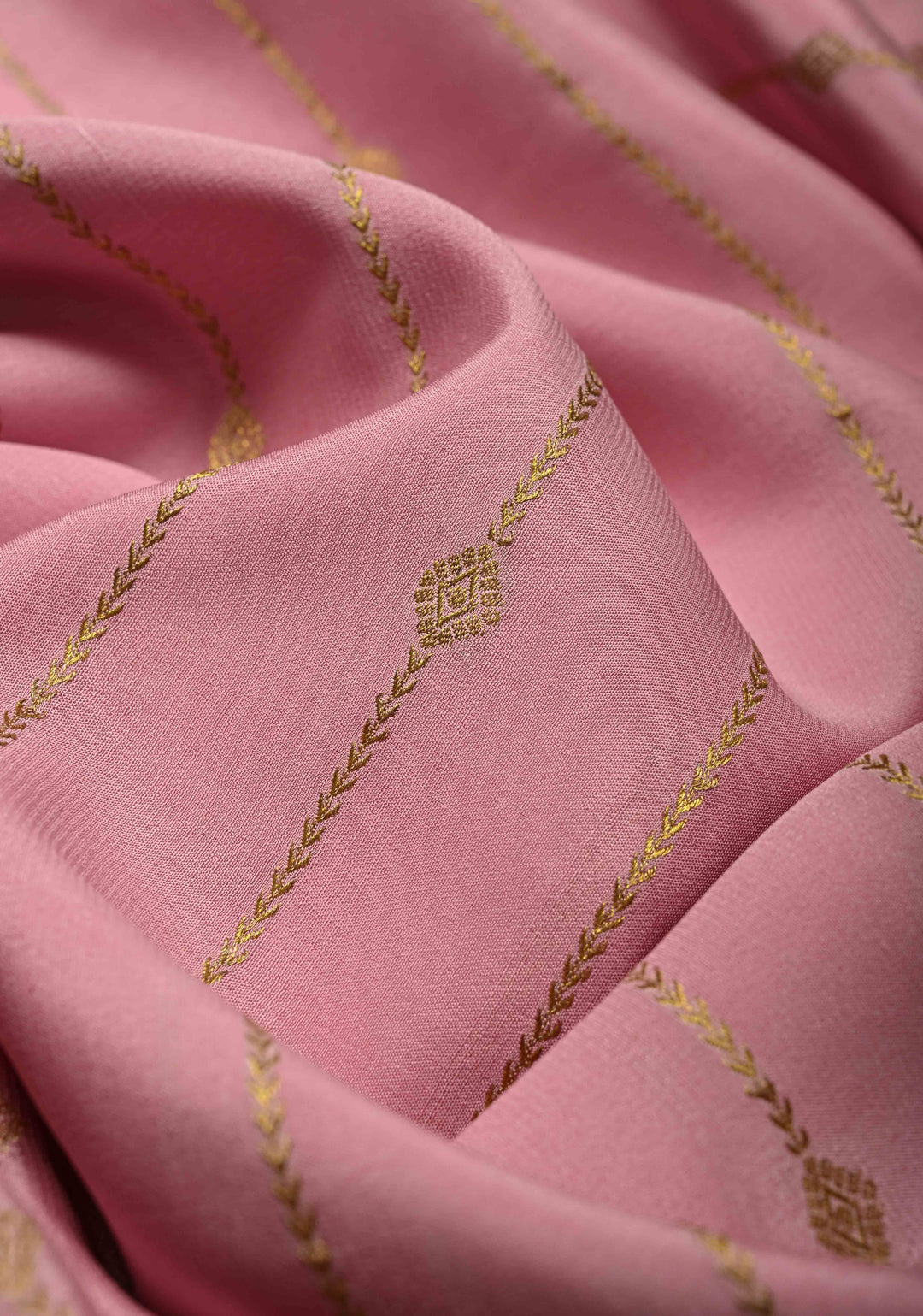 KSIC Grade Thickness Rose Pink- Red Pure Mysore Silk Saree with Vertical Zari Stripes and Contrast Zari border | SILK MARK CERTIFIED