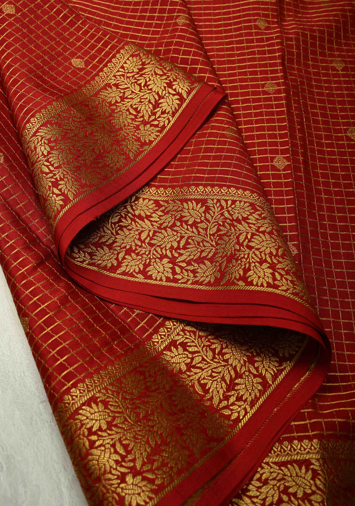 KSIC Grade Thickness Rose Pink- Red Pure Mysore Silk Saree with Vertical Zari Stripes and Contrast Zari border | SILK MARK CERTIFIED