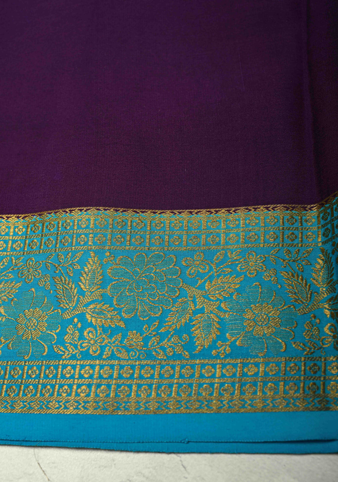 KSIC Grade Thickness Purple Zari Stripes on Mysore Silk Saree with Panel Design-Buttis and Ganga Jamuna Border| SILK MARK CERTIFIED