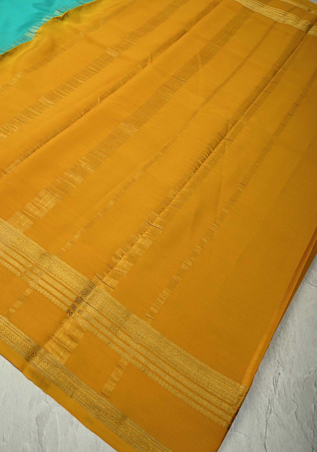 KSIC Grade Thickness Anand Blue Pure Mysore Silk Saree with Contrast Zari Border | SILK MARK CERTIFIED