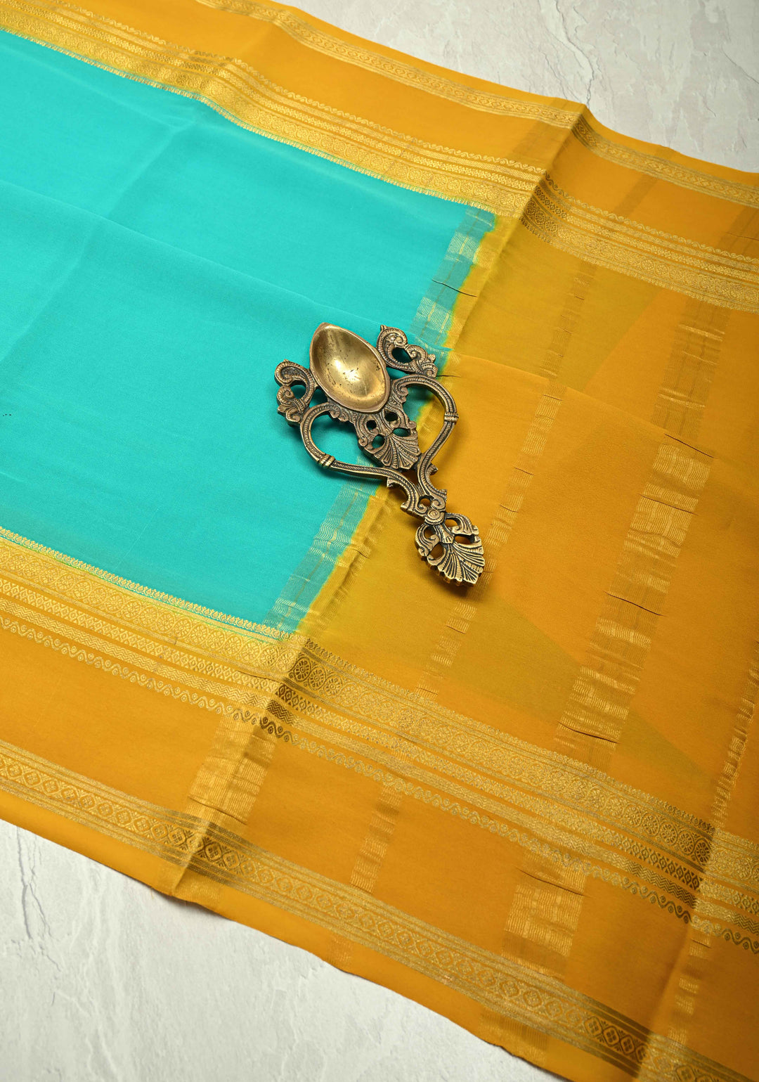 KSIC Grade Thickness Anand Blue Pure Mysore Silk Saree with Contrast Zari Border | SILK MARK CERTIFIED