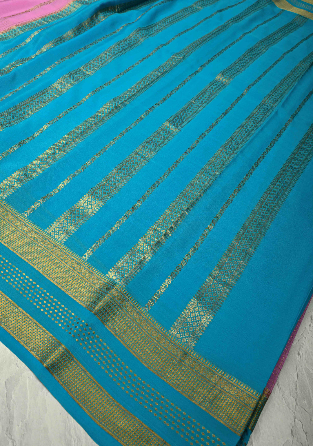 Bubblegumpink Mysore Silk Saree with Checks Zari stripes Buttis and Zari Border | SILK MARK CERTIFIED