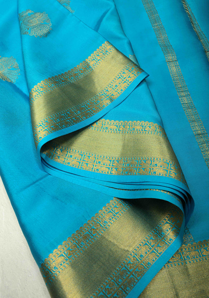 Rama Green Pure Mysore Silk Saree with Gandaberunda Buttas and Zari Border | SILK MARK CERTIFIED
