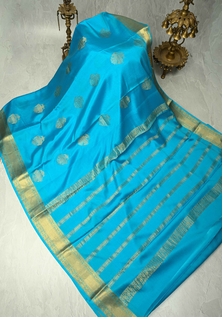Rama Green Pure Mysore Silk Saree with Gandaberunda Buttas and Zari Border | SILK MARK CERTIFIED