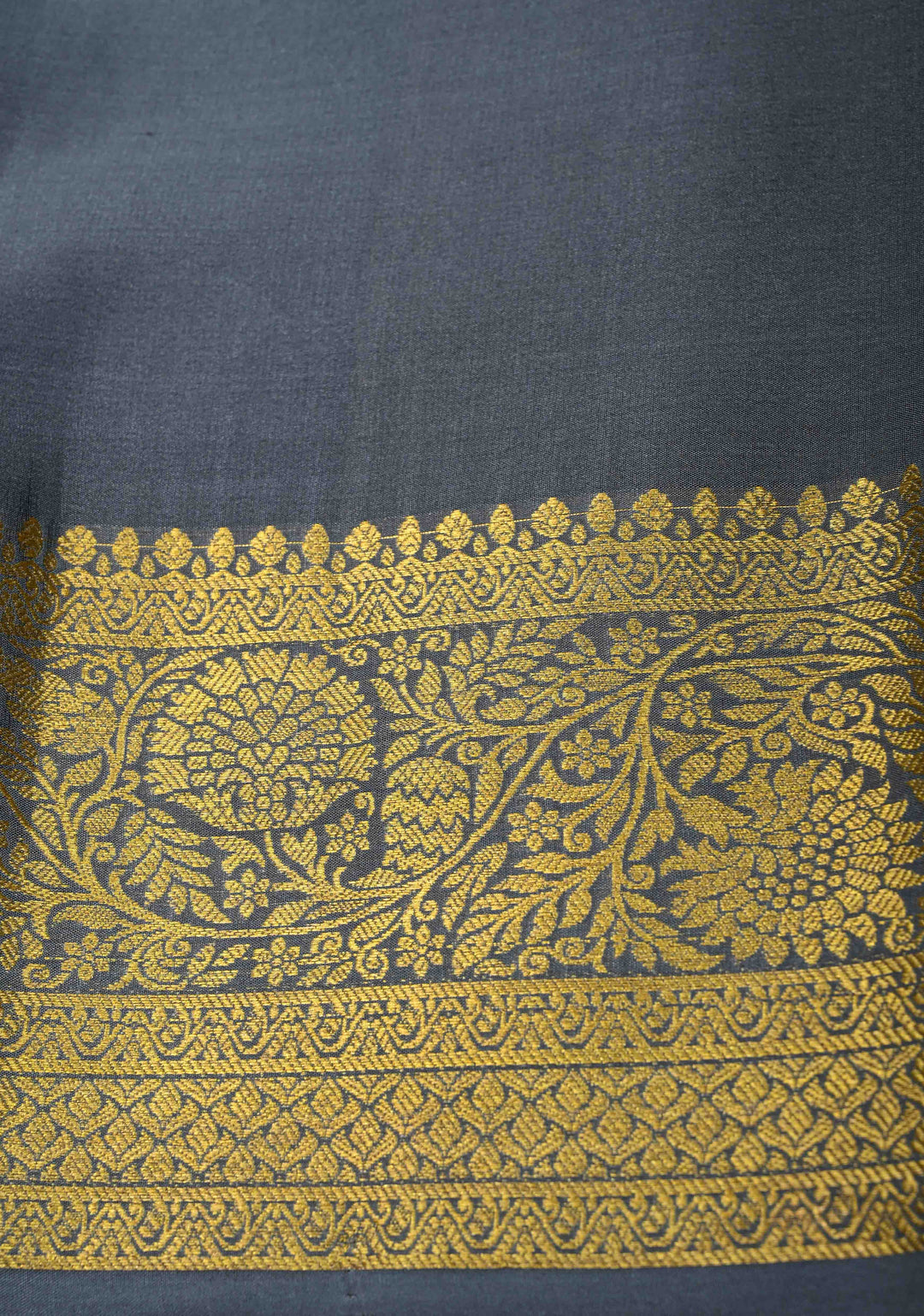 Gray Mysore Silk Saree with Floral Zari Buttas and Fancy Zari Border| SILK MARK CERTIFIED