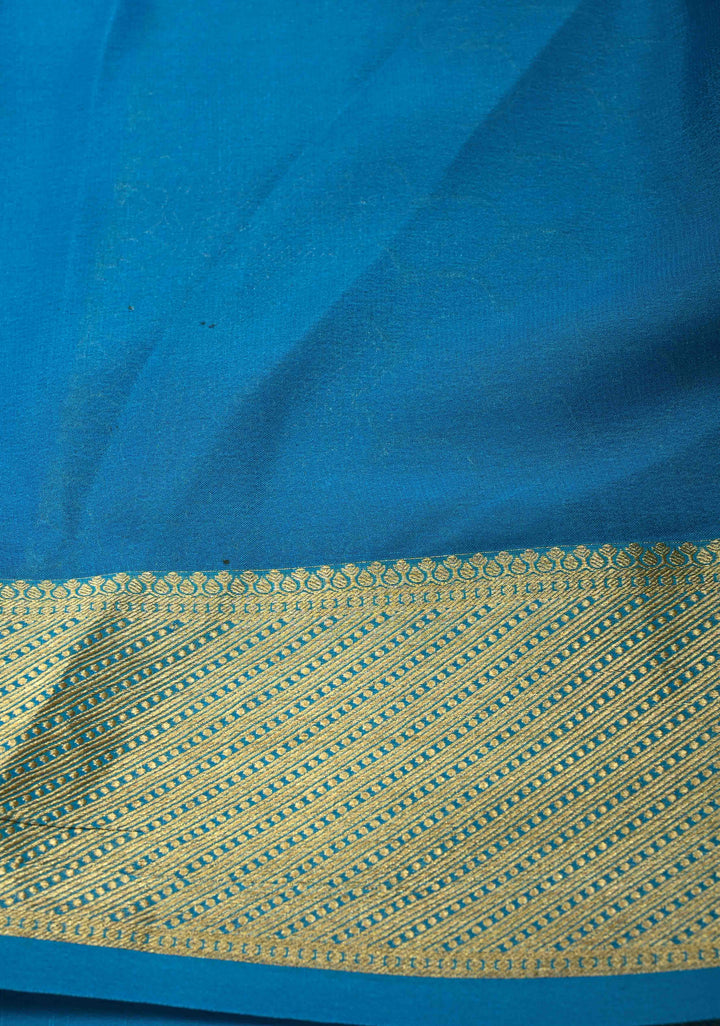 Shades of Blue Ombre Mysore Silk Saree with Floral Brocade Jaal and Contrast Zari Border   | SILK MARK CERTIFIED
