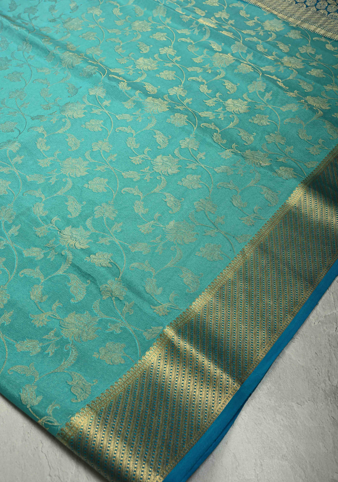 Shades of Blue Ombre Mysore Silk Saree with Floral Brocade Jaal and Contrast Zari Border   | SILK MARK CERTIFIED