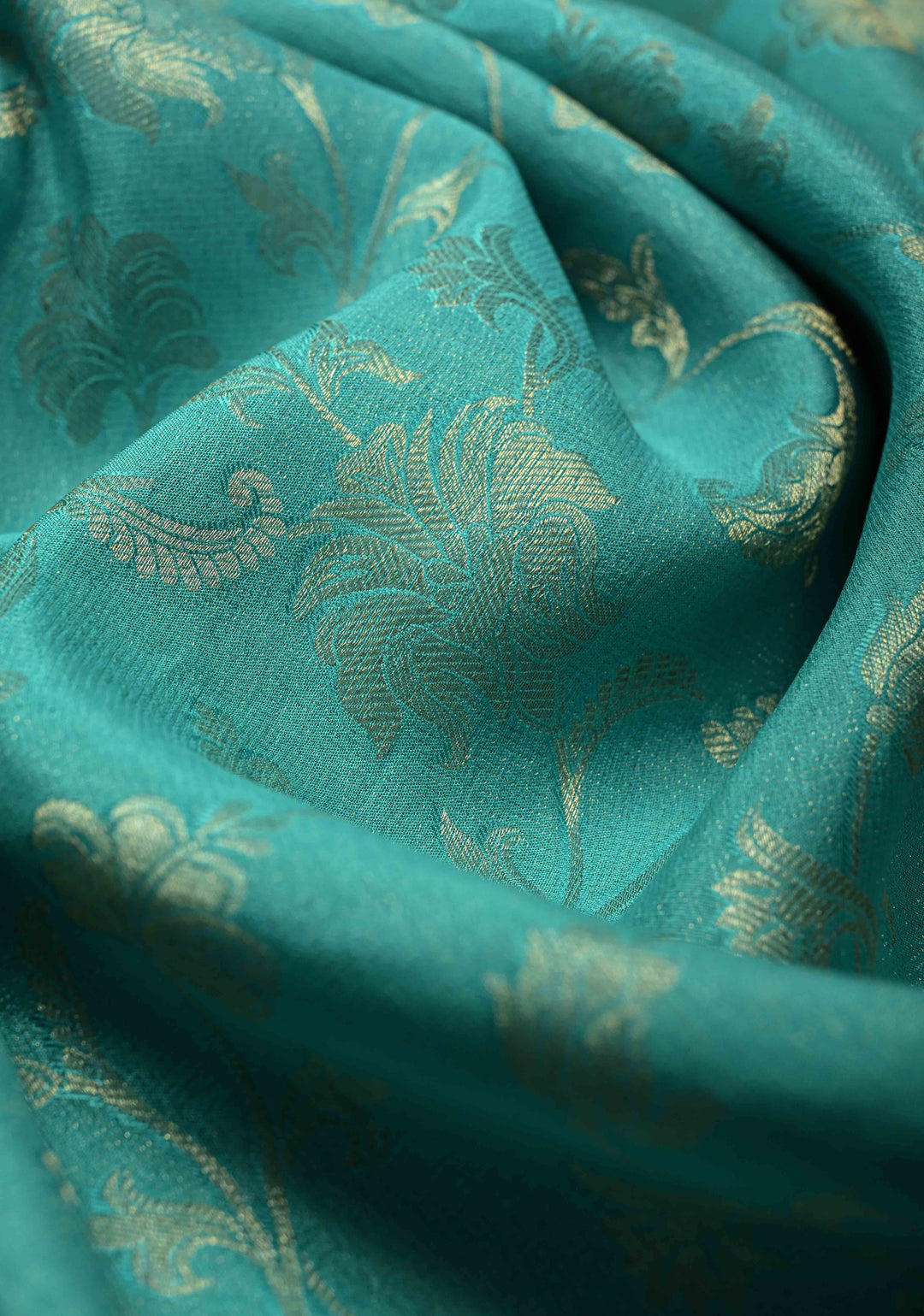 Shades of Blue Ombre Mysore Silk Saree with Floral Brocade Jaal and Contrast Zari Border   | SILK MARK CERTIFIED