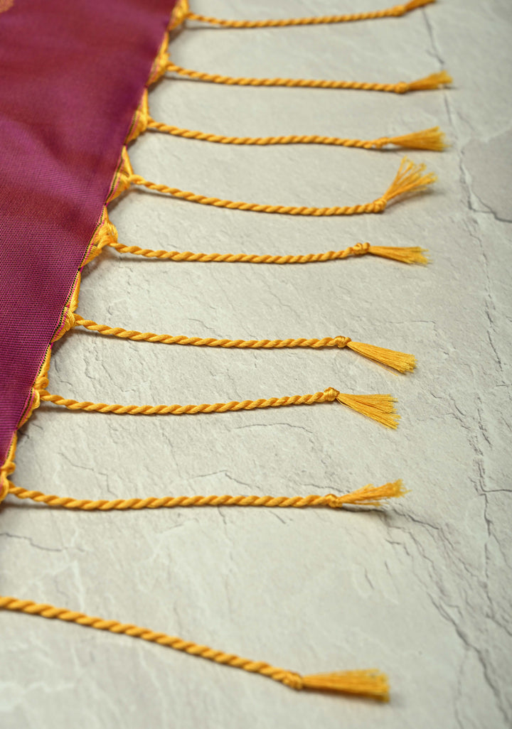 Pink-Peach Dual tone Kanchi Semi Silk Saree with Temple Chariot Zari Buttas and Zari Border