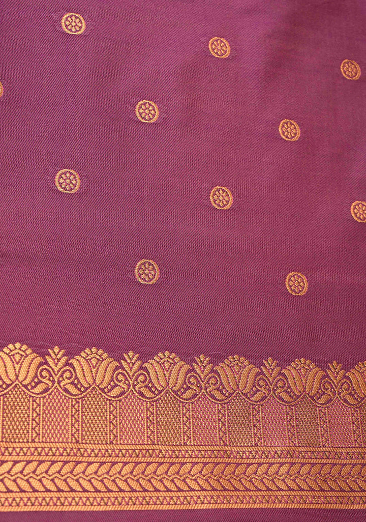 Pink-Peach Dual tone Kanchi Semi Silk Saree with Temple Chariot Zari Buttas and Zari Border