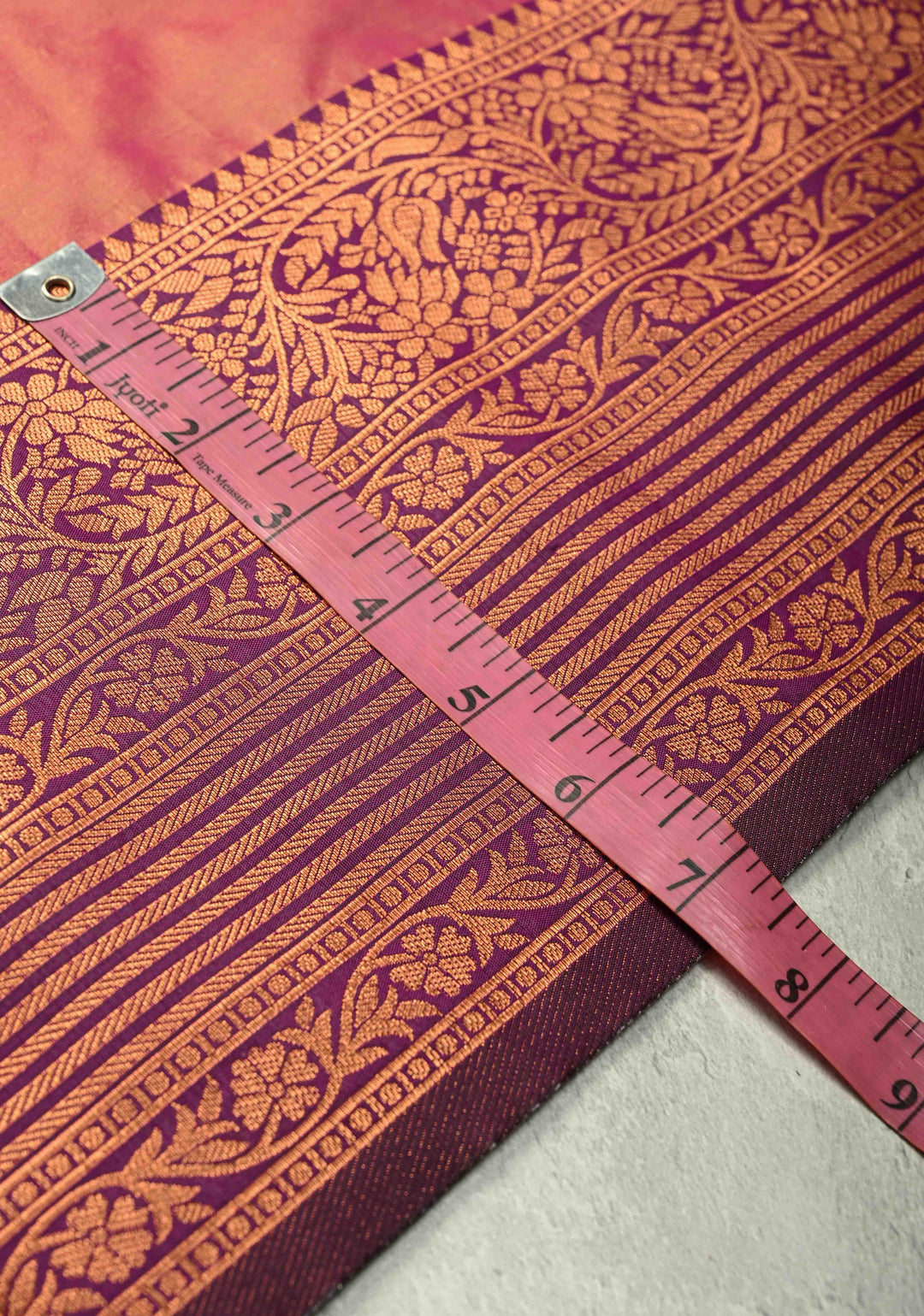 Pink-Peach Dual tone Kanchi Semi Silk Saree with Temple Chariot Zari Buttas and Zari Border