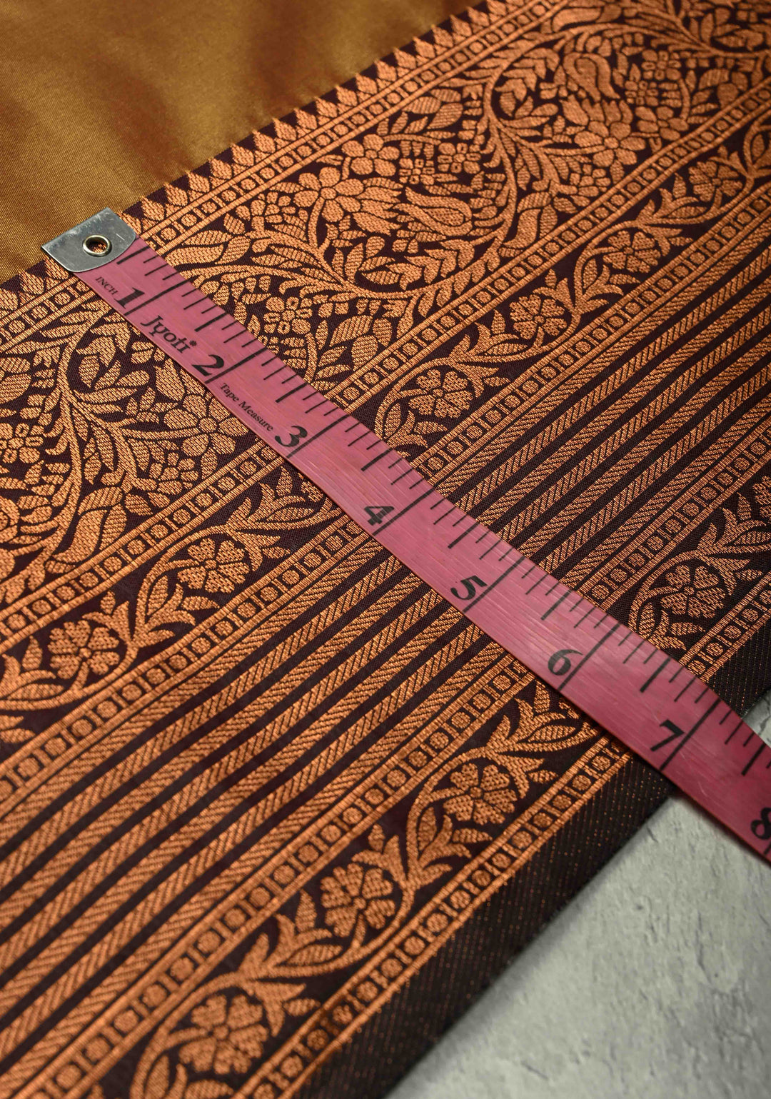 Golden Brown Dual Tone Kanchi Semi Silk Saree with Temple Chariot Zari Buttas and Contrast Wide Zari Border