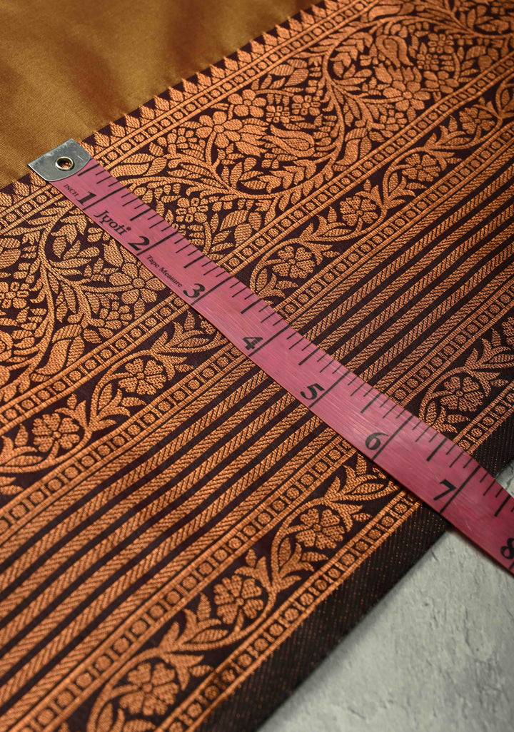 Golden Brown Dual Tone Kanchi Semi Silk Saree with Temple Chariot Zari Buttas and Contrast Wide Zari Border