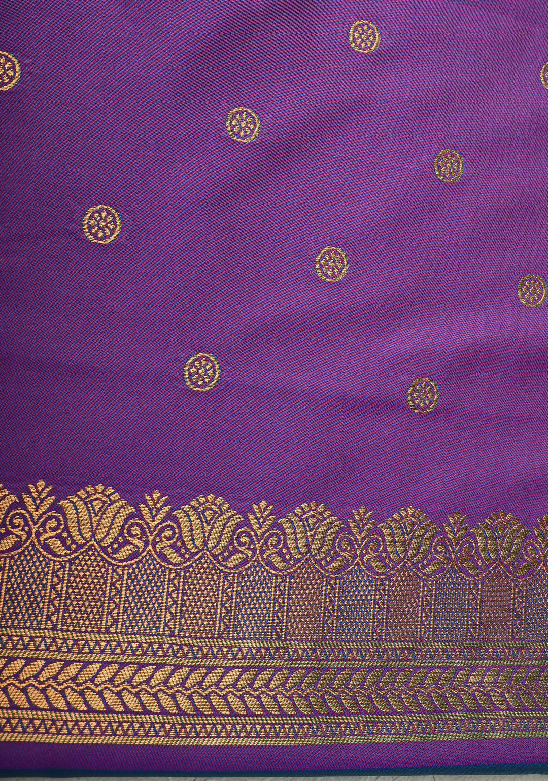 Teal Blue Dual Tone Kanchi Semi Silk Saree with Temple Chariot Zari Buttas  and Contrast Zari Border