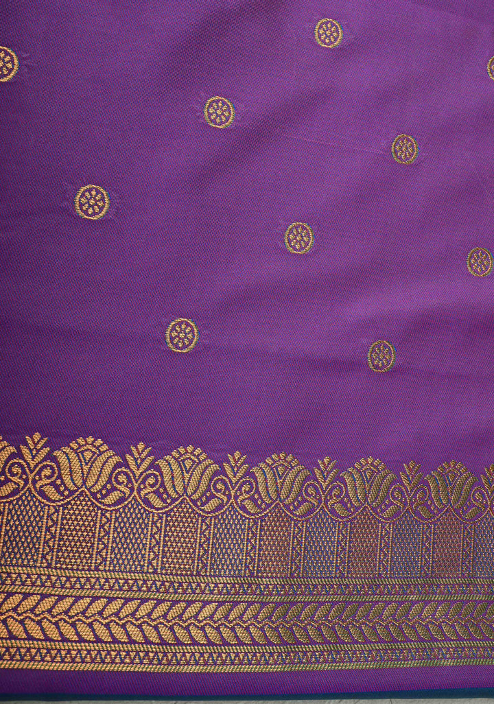 Teal Blue Dual Tone Kanchi Semi Silk Saree with Temple Chariot Zari Buttas  and Contrast Zari Border