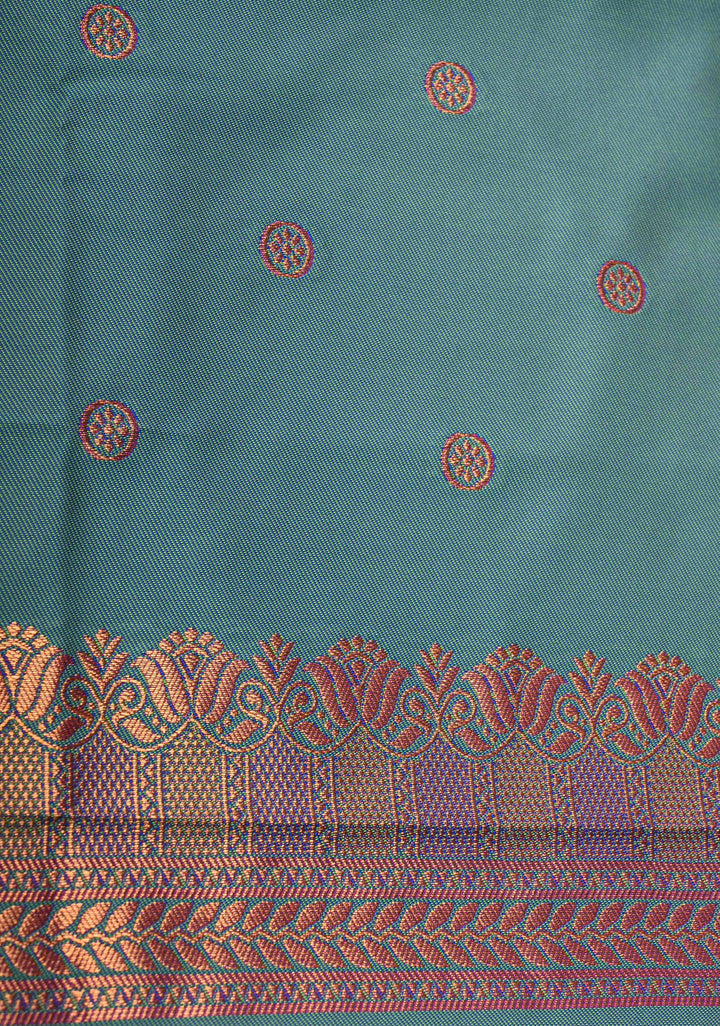 Purple Dual tone Kanchi Semi Silk Saree with Temple Chariot Zari Buttas and Contrast Zari Border