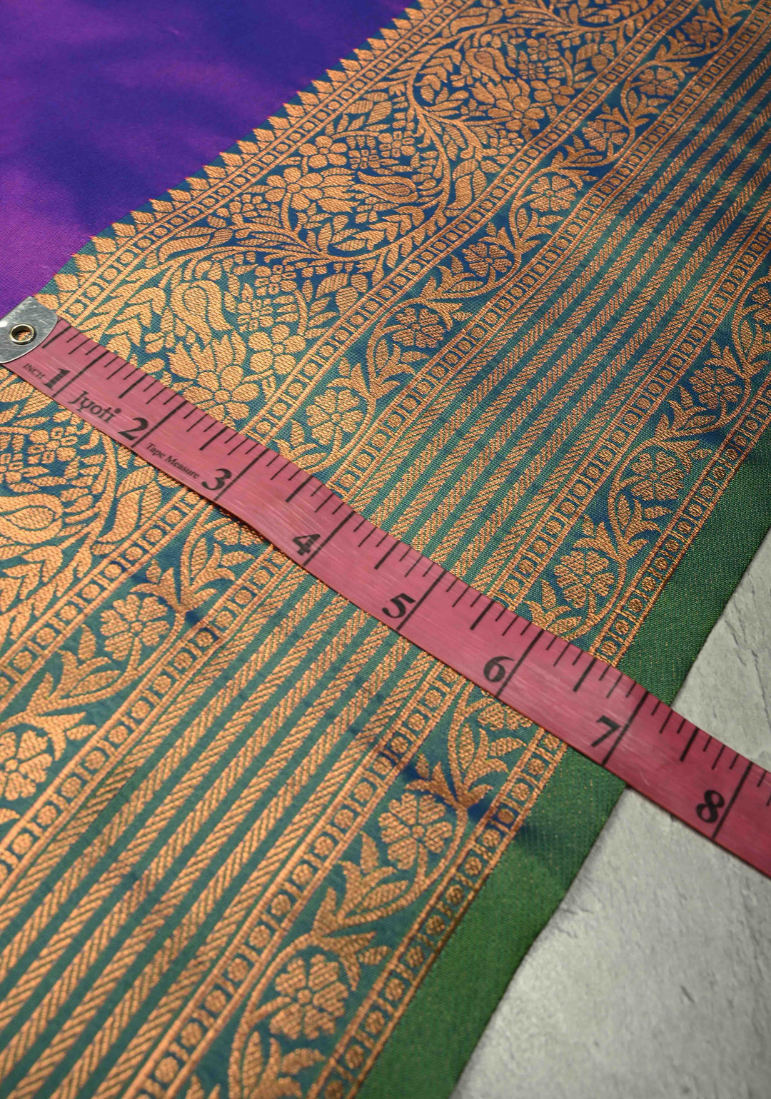 Purple Dual tone Kanchi Semi Silk Saree with Temple Chariot Zari Buttas and Contrast Zari Border