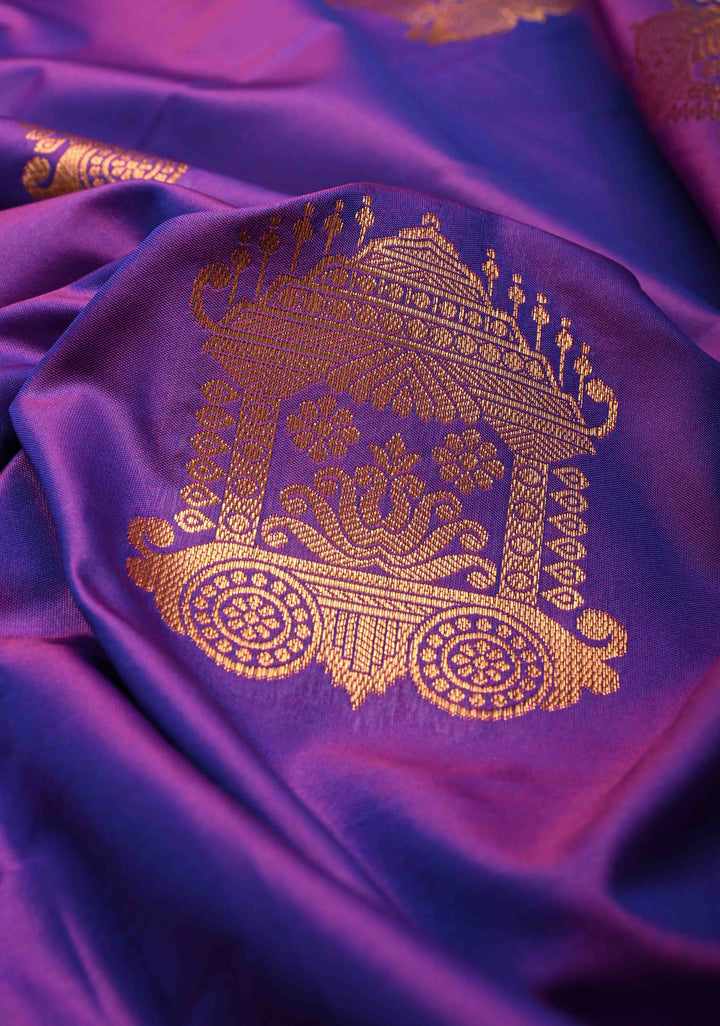 Purple Dual tone Kanchi Semi Silk Saree with Temple Chariot Zari Buttas and Contrast Zari Border