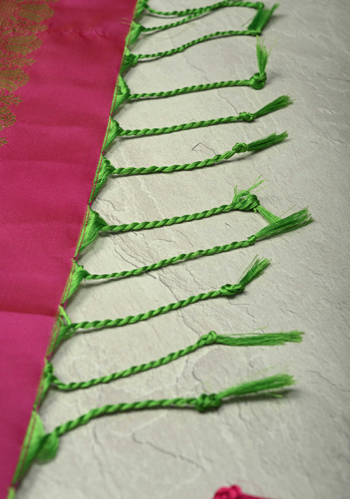 Purple-Green Dual Tone Kanchi Semi Silk Saree with Temple Chariot Zari Buttas and Zari Border