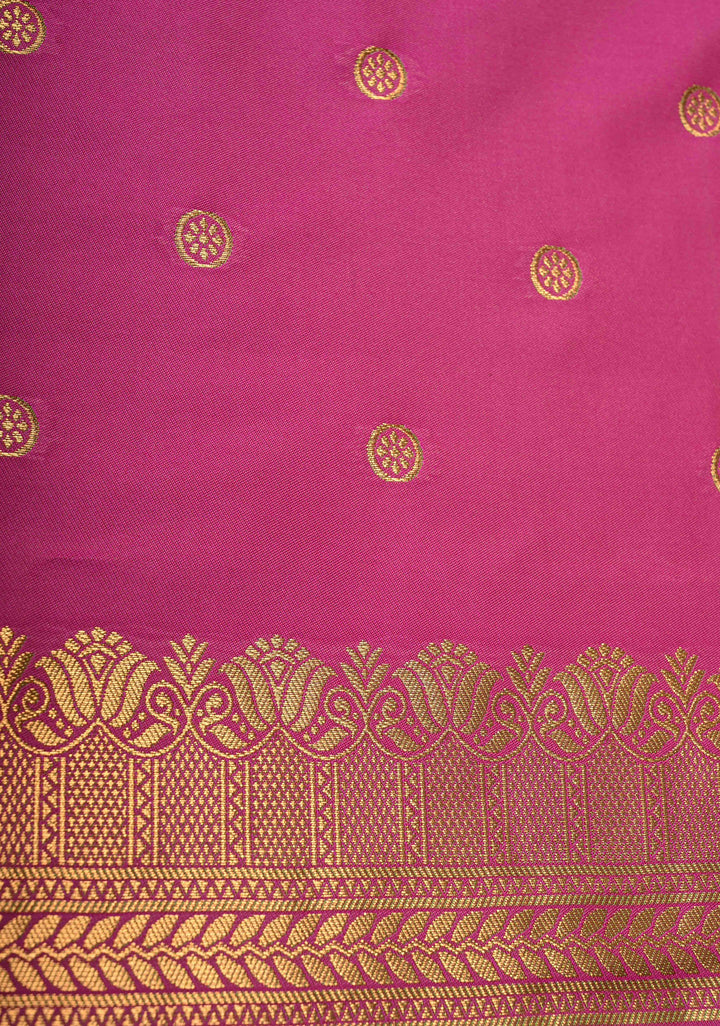 Purple-Green Dual Tone Kanchi Semi Silk Saree with Temple Chariot Zari Buttas and Zari Border