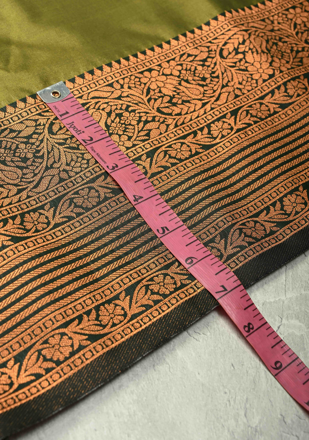 Henna Green Dual Tone Kanchi Semi Silk Saree with Temple Chariot Zari Buttas  and Contrast Wide Zari Border